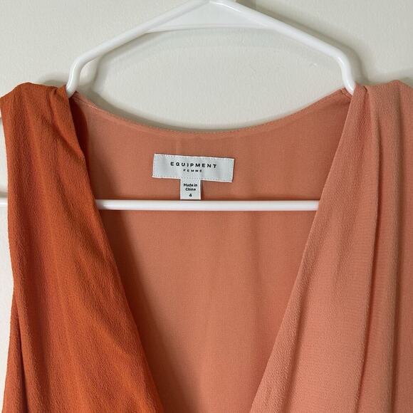 Equipment Femme Galane Two Tone Midi Dress Woman Size 4 Orange Peach - Picture 3 of 9